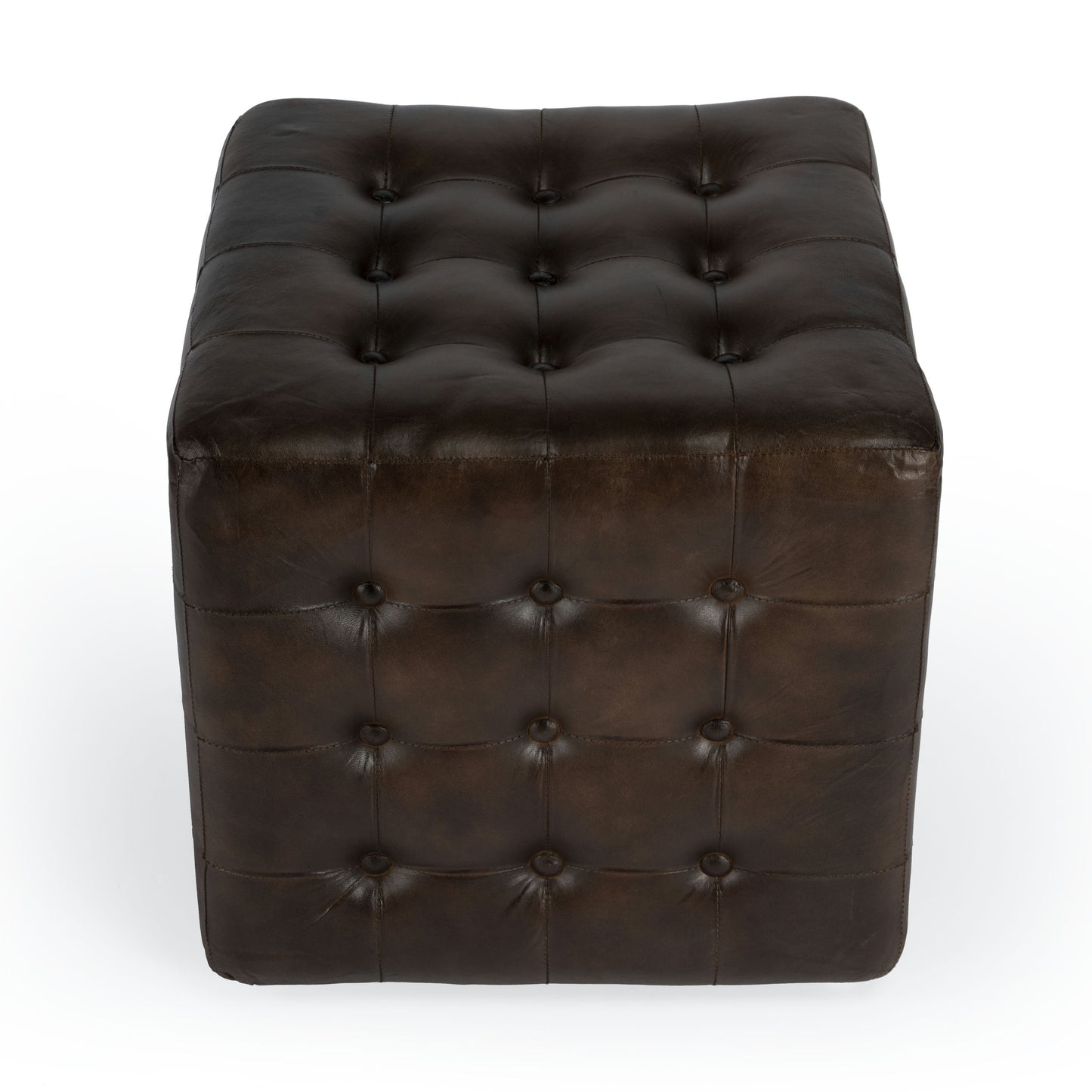 Butler Specialty Company, Leon Button Tufted Leather Ottoman, Brown