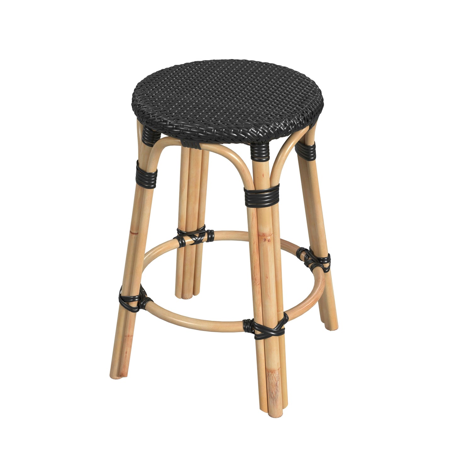 Butler Specialty Company, Tobias Rattan Round 24" Counter Stool, Black