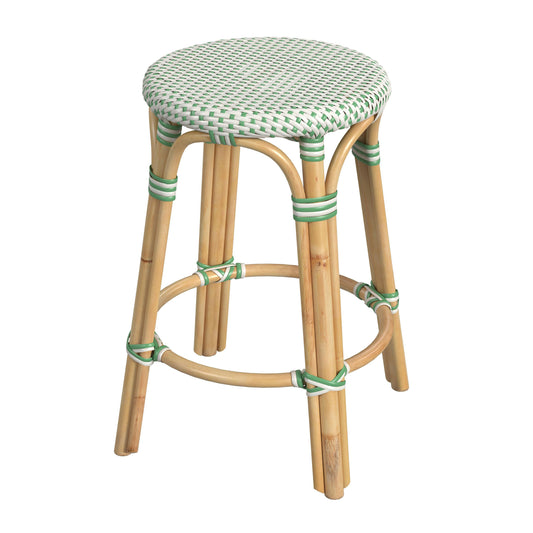 Tobias Rattan Round 24" Counter Stool White w/ Green Dot