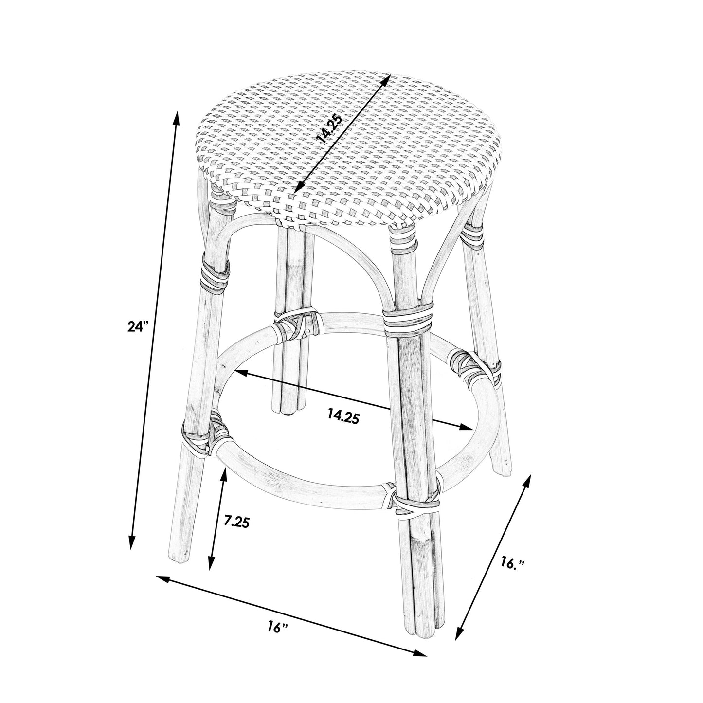 Tobias Rattan Round 24" Counter Stool White w/ Green Dot