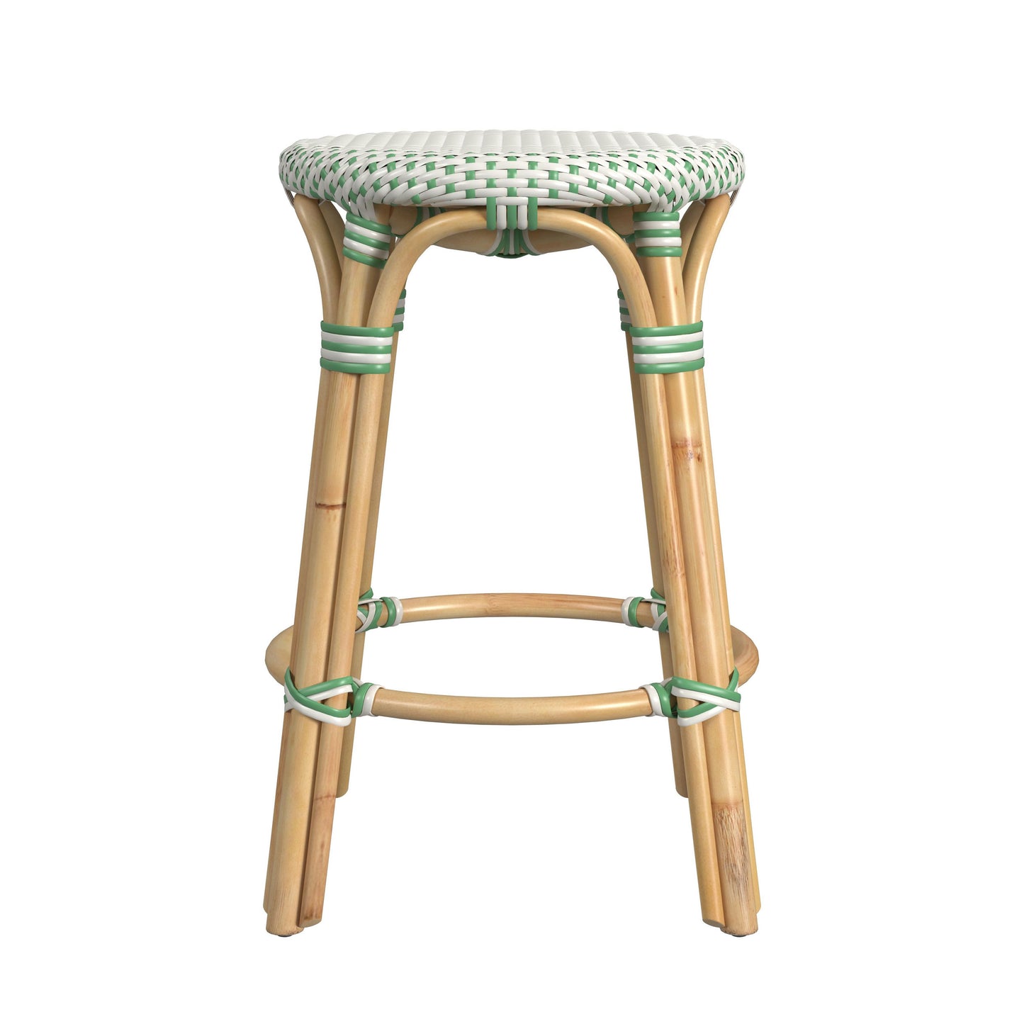 Tobias Rattan Round 24" Counter Stool White w/ Green Dot