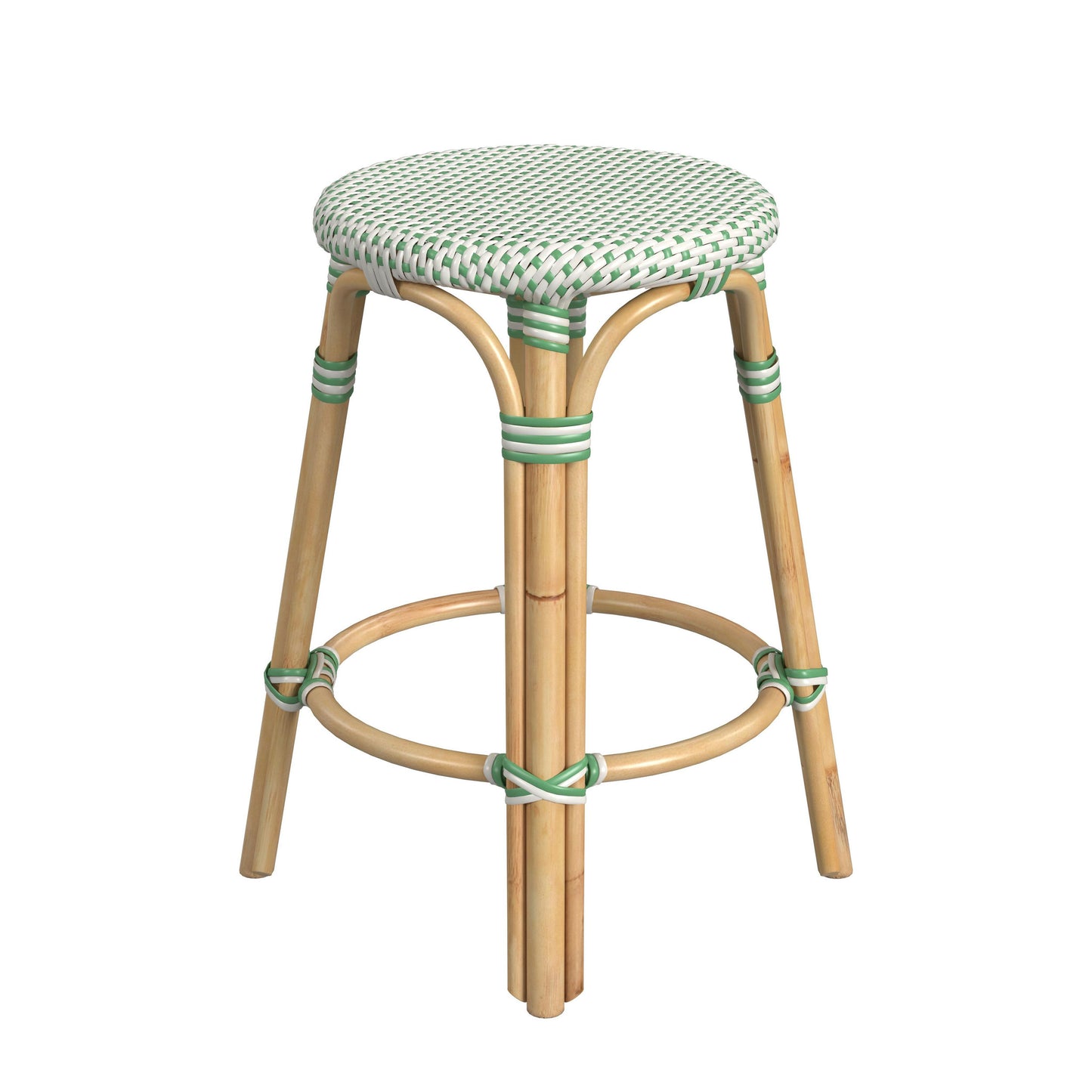 Tobias Rattan Round 24" Counter Stool White w/ Green Dot