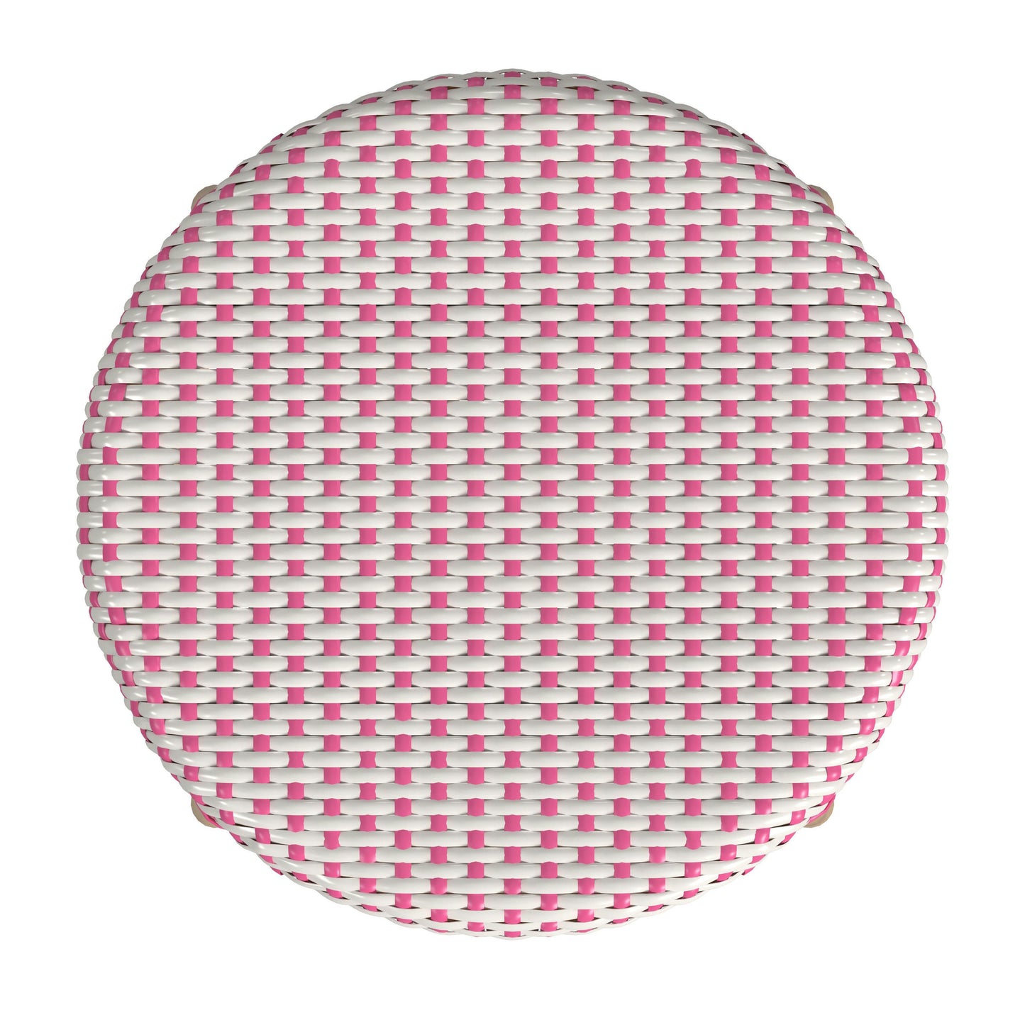 Tobias Rattan Round 24" Counter Stool, White and Pink Dot