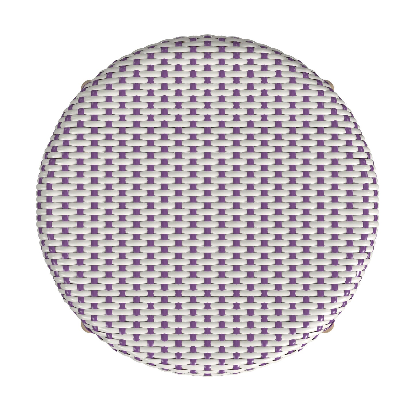 Tobias Rattan Round 24" Counter Stool, White and Purple Dot