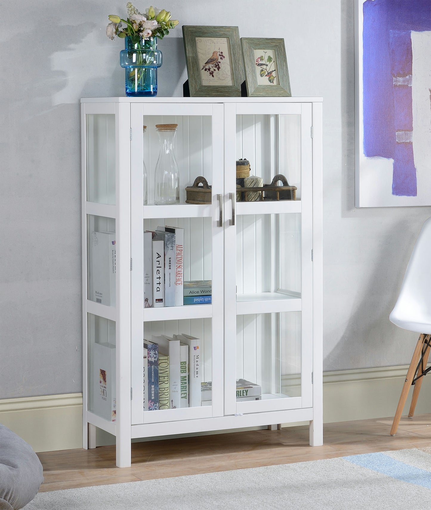 White finish glass display cabinet