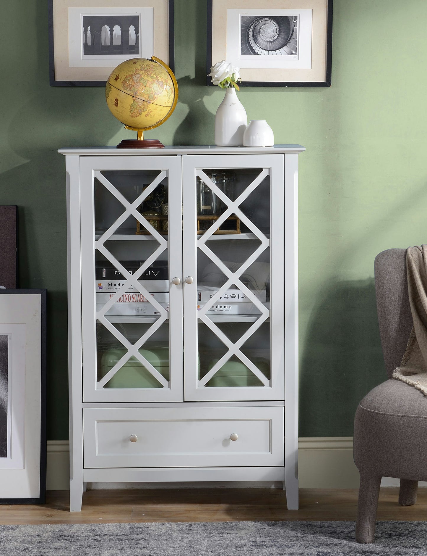 Savannah Grey Accent Cabinet With Two Doors and Lower Drawer