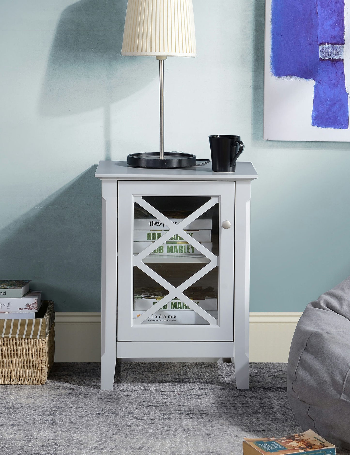 Savannah Grey Accent Side Table With Cabinet