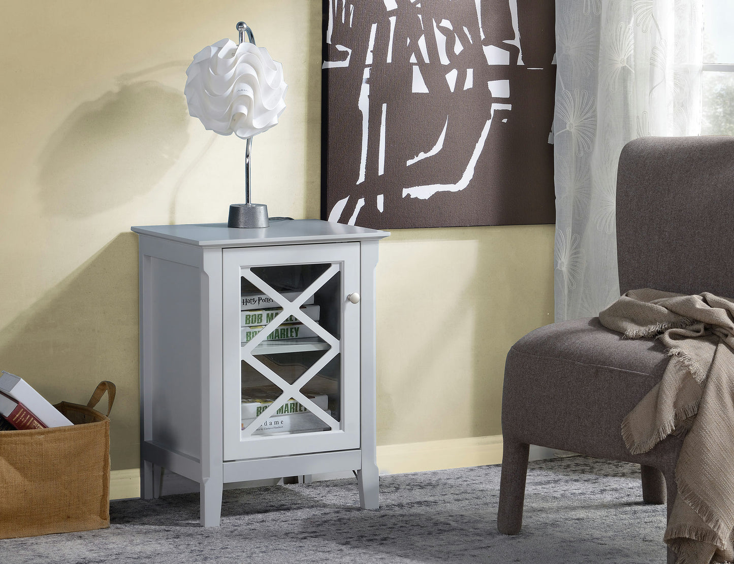 Savannah Grey Accent Side Table With Cabinet