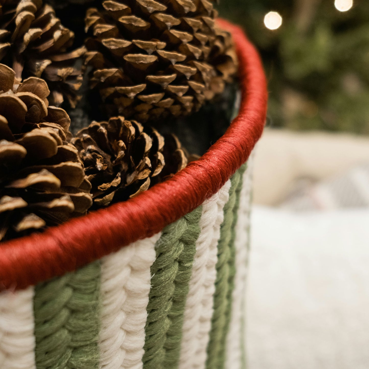 Comet Stripe Christmas Basket - Green Multi 12"x12"x8"