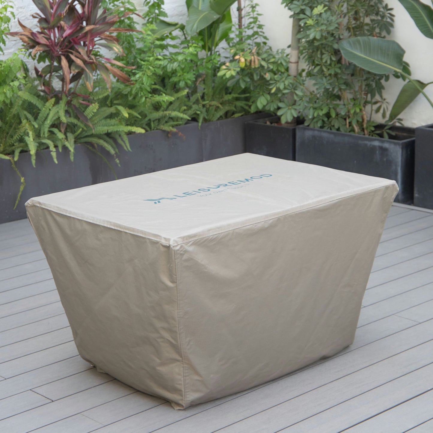 LeisureMod Chelsea Waterproof Fabric Rectangle Fire Pit Table Cover