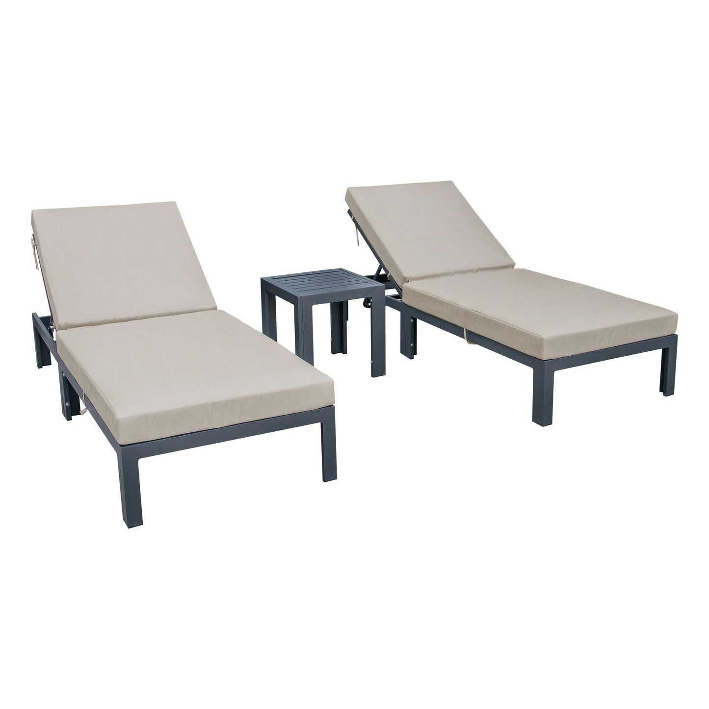 LeisureMod Chelsea Modern Outdoor Chaise Lounge Chair Set of 2- Beige