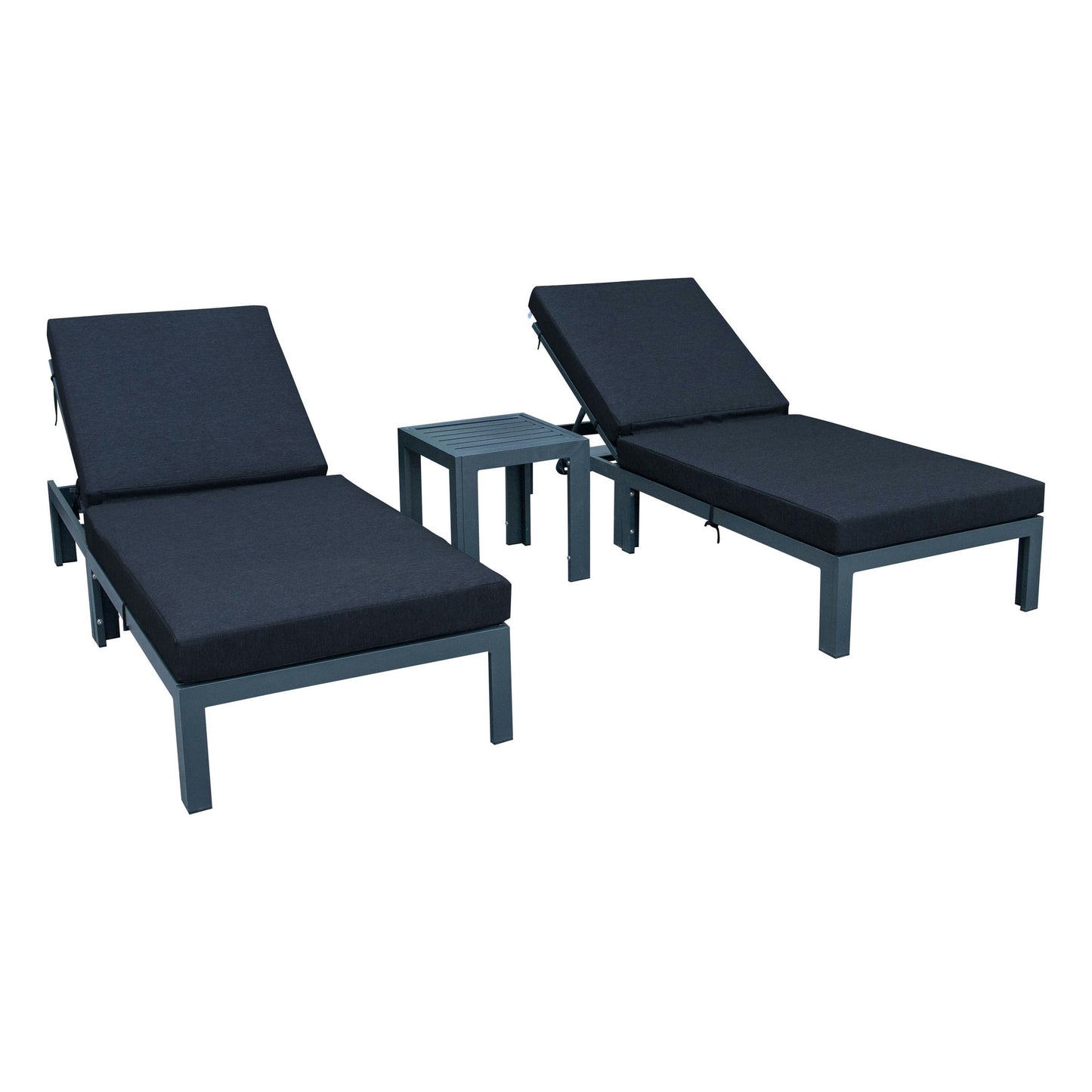 LeisureMod Chelsea Modern Outdoor Chaise Lounge Chair Set of 2- Black