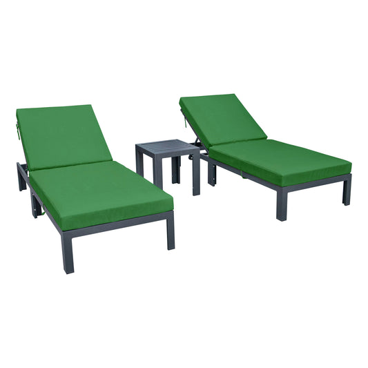 LeisureMod Chelsea Modern Outdoor Chaise Lounge Chair Set of 2- Green