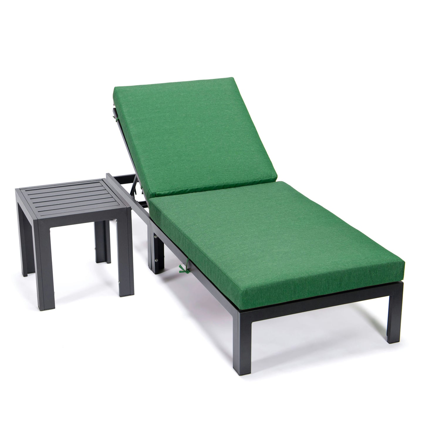 LeisureMod Chelsea Modern Outdoor Chaise Lounge Chair With Side Table & Cushions