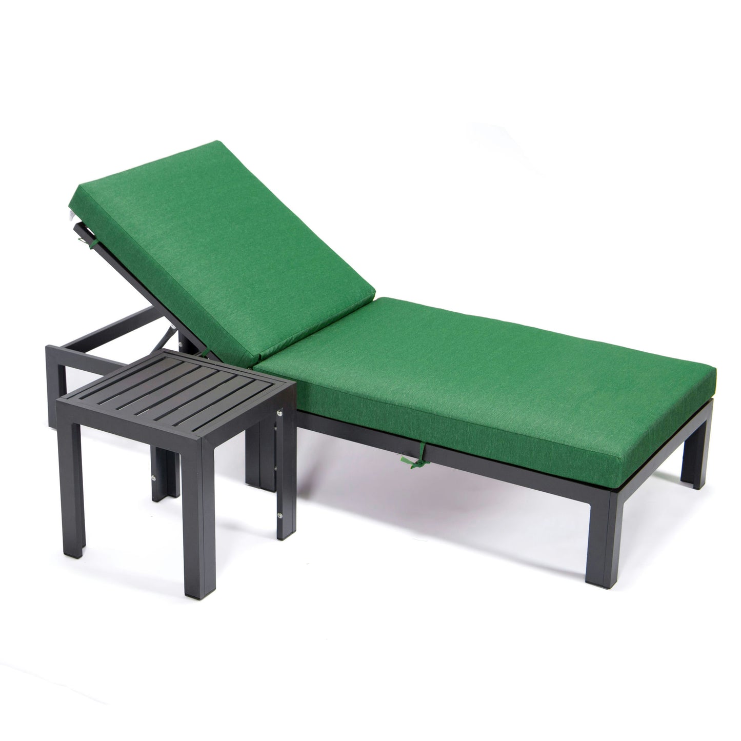 LeisureMod Chelsea Modern Outdoor Chaise Lounge Chair With Side Table & Cushions