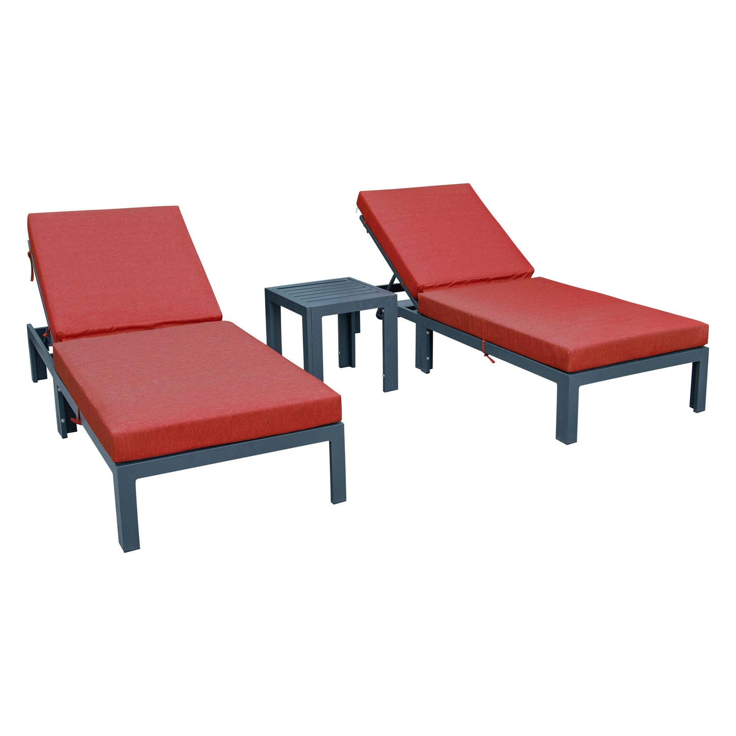 LeisureMod Chelsea Modern Outdoor Chaise Lounge Chair Set of 2- Red