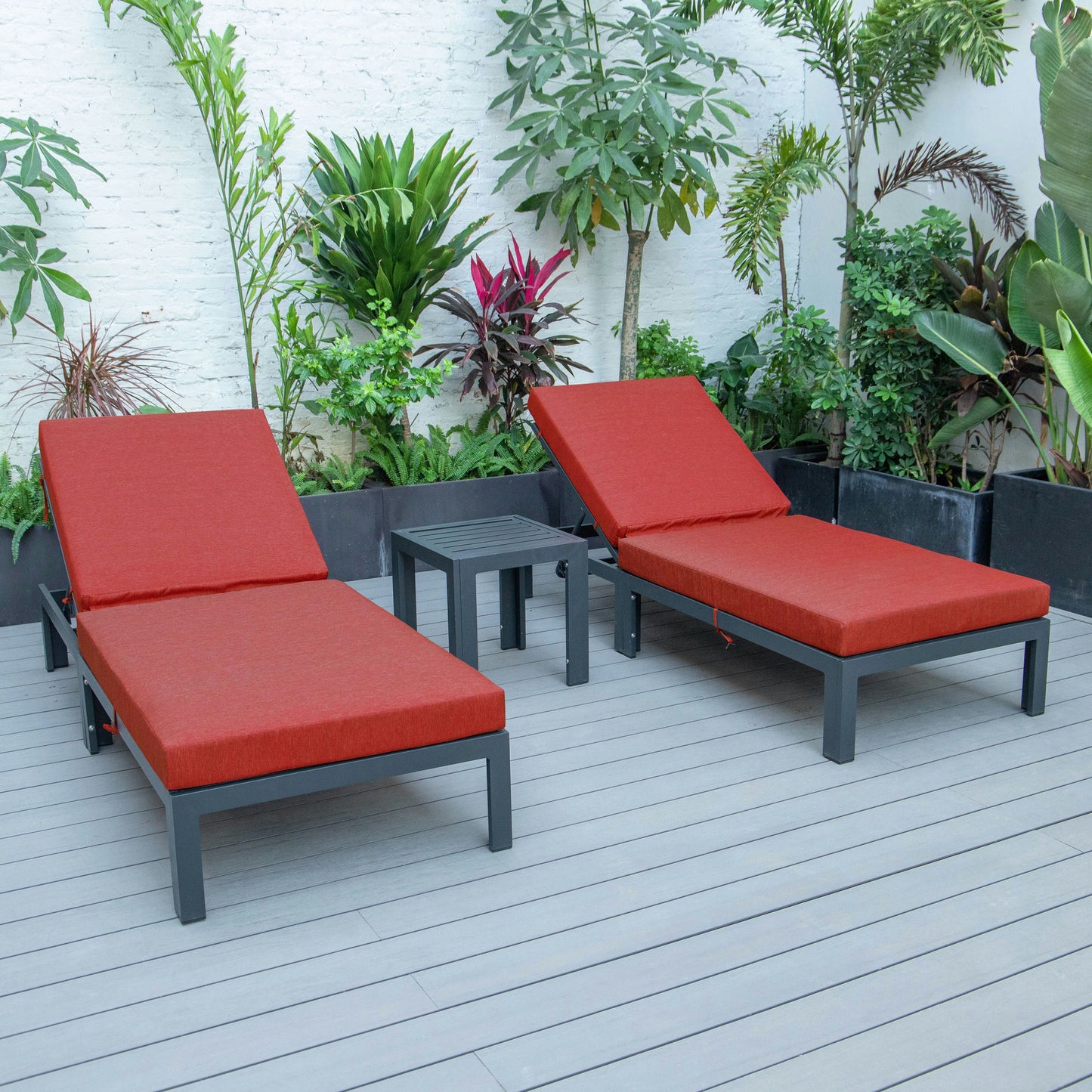 LeisureMod Chelsea Modern Outdoor Chaise Lounge Chair Set of 2- Red