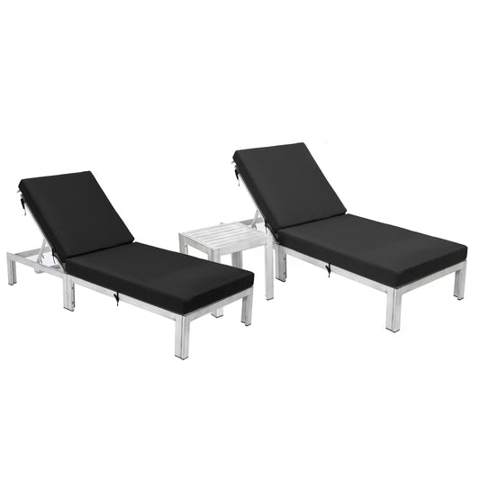 LeisureMod Chelsea Grey Lounge Chair Set of 2 With Side Table & Cushions - Black