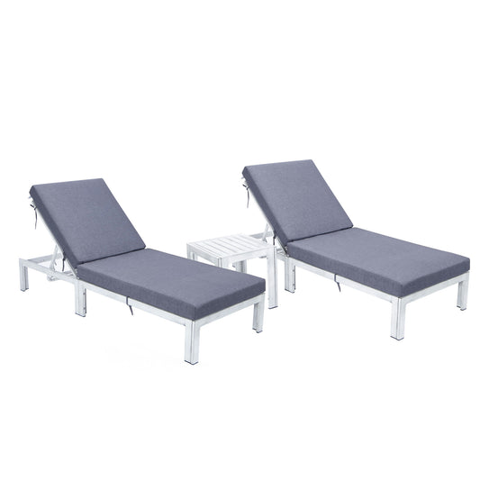 LeisureMod Chelsea Grey Lounge Chair Set of 2 With Side Table & Cushions - Blue