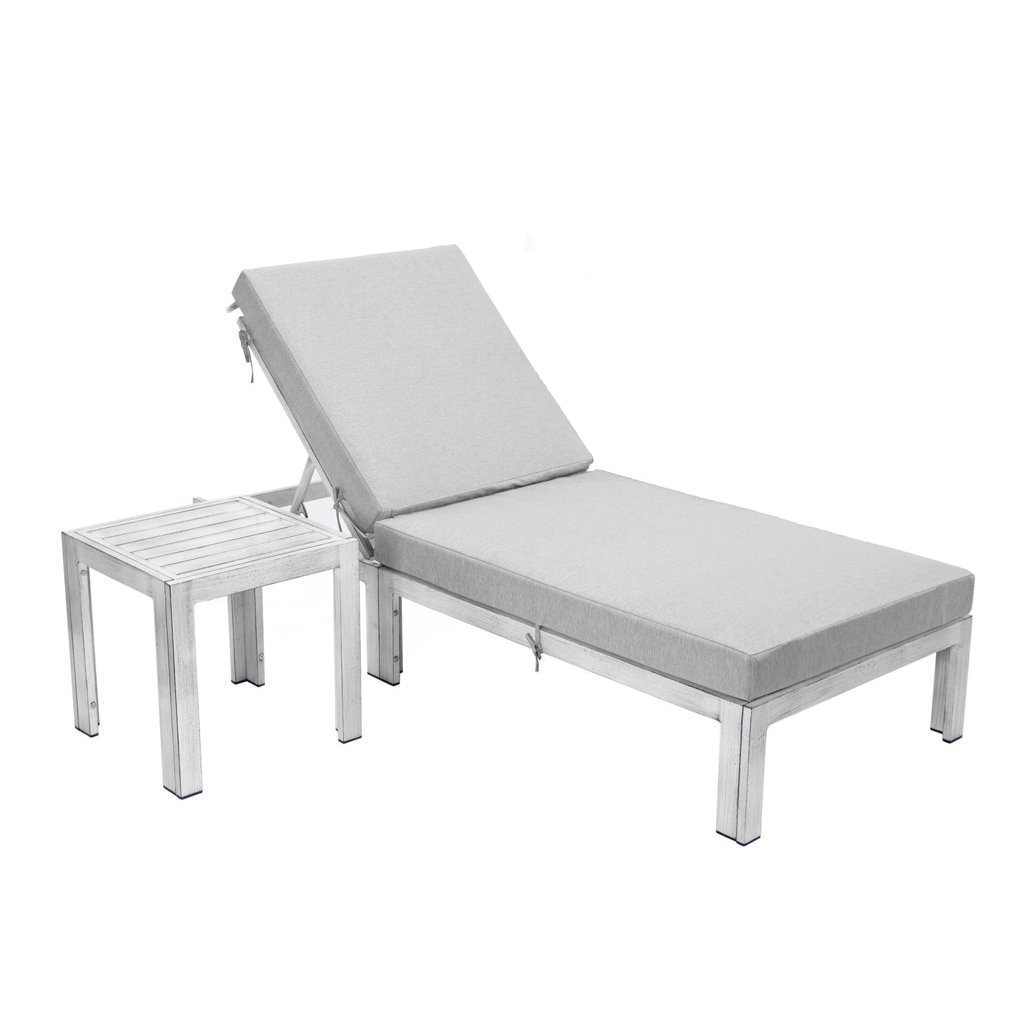 LeisureMod Chelsea Grey Lounge Chair Set of 2 With Side Table & Cushions - Grey