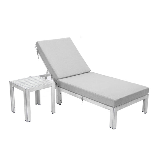 LeisureMod Chelsea Outdoor Grey Lounge Chair With Side Table & Cushions - Grey