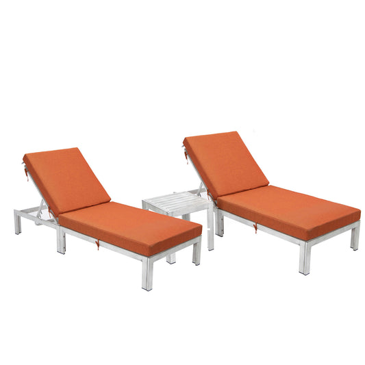 LeisureMod Chelsea Grey Lounge Chair Set of 2 With Side Table - Orange