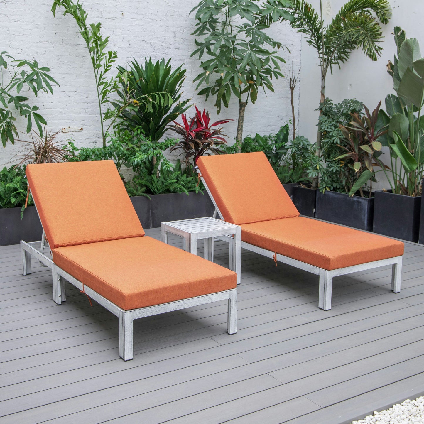 LeisureMod Chelsea Grey Lounge Chair Set of 2 With Side Table - Orange