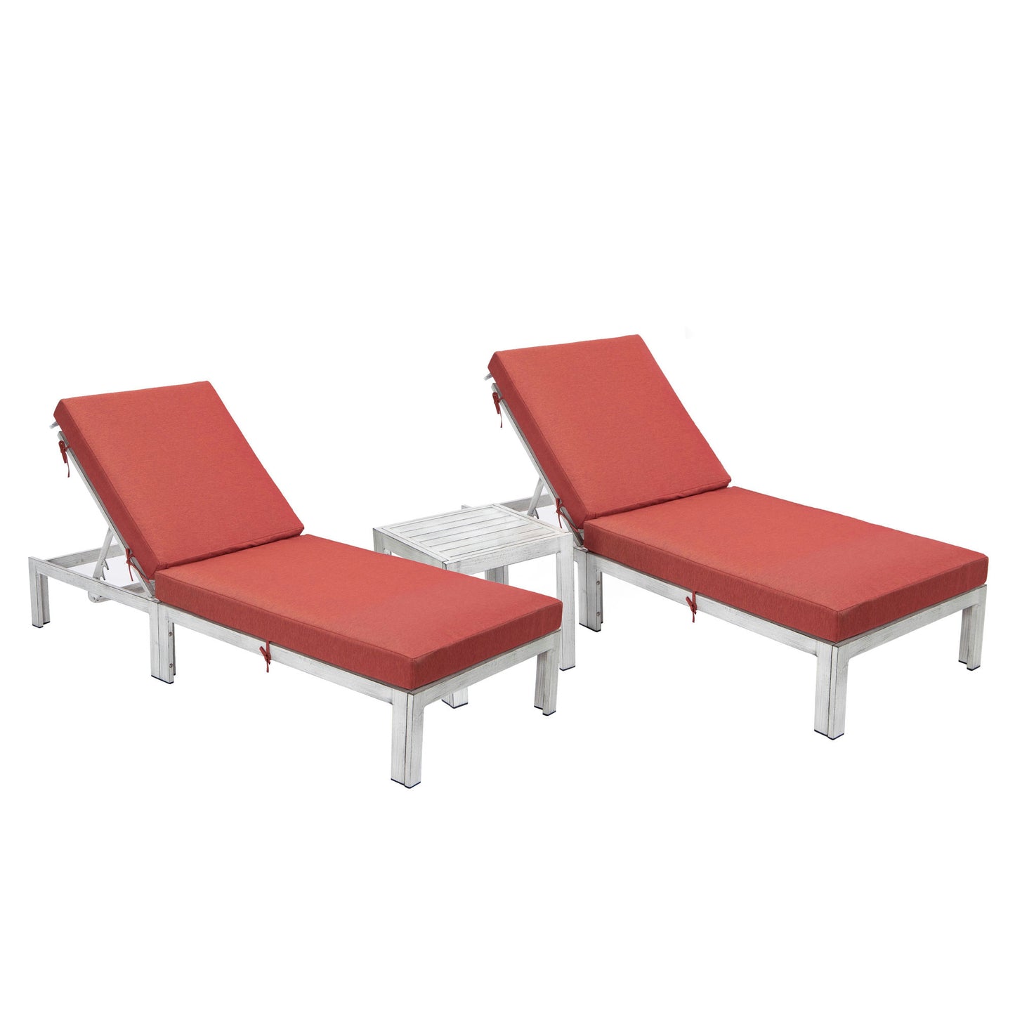 LeisureMod Chelsea Grey Lounge Chair Set of 2 With Side Table & Cushions - Red