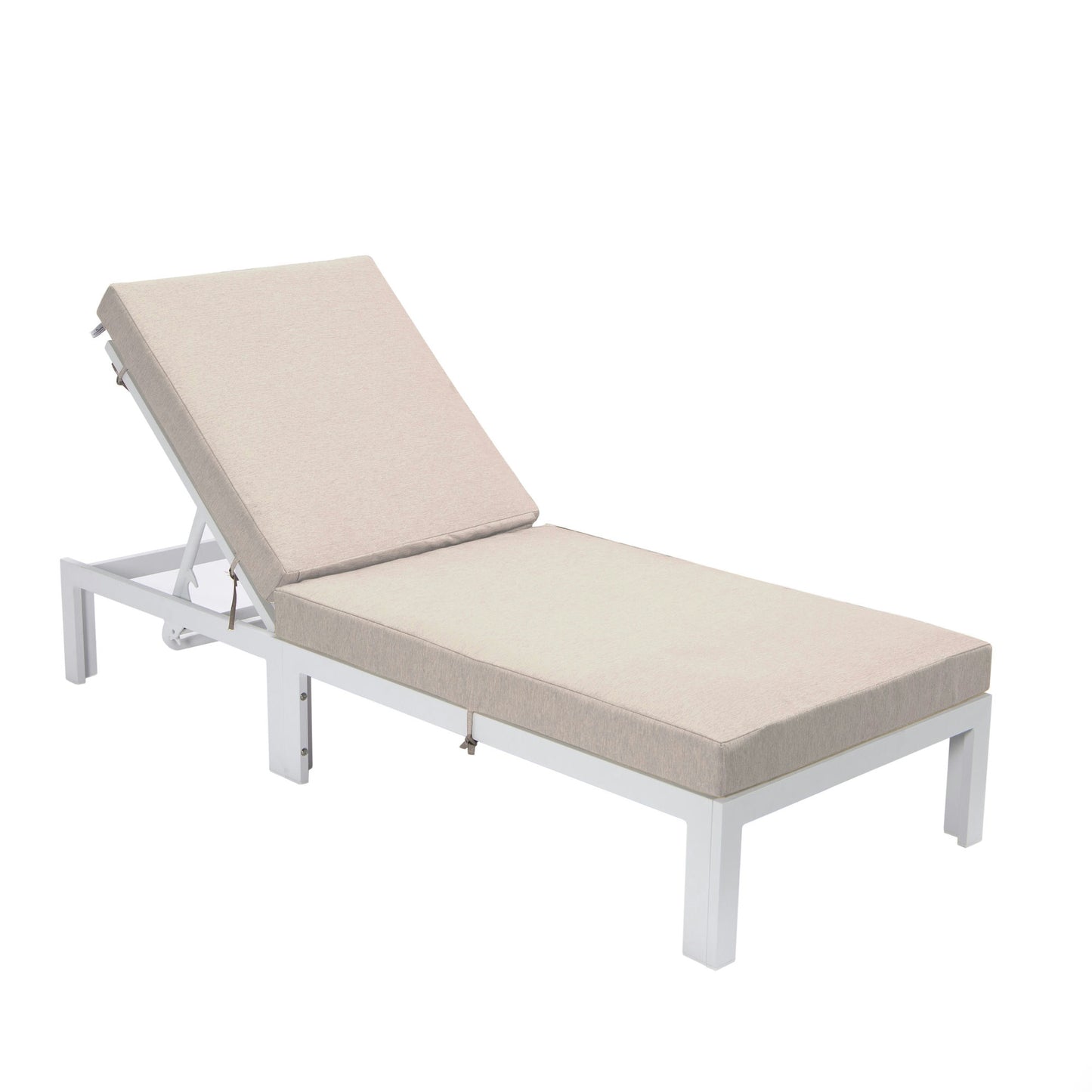 LeisureMod Chelsea Outdoor White Chaise Lounge Chair With Cushions - Beige