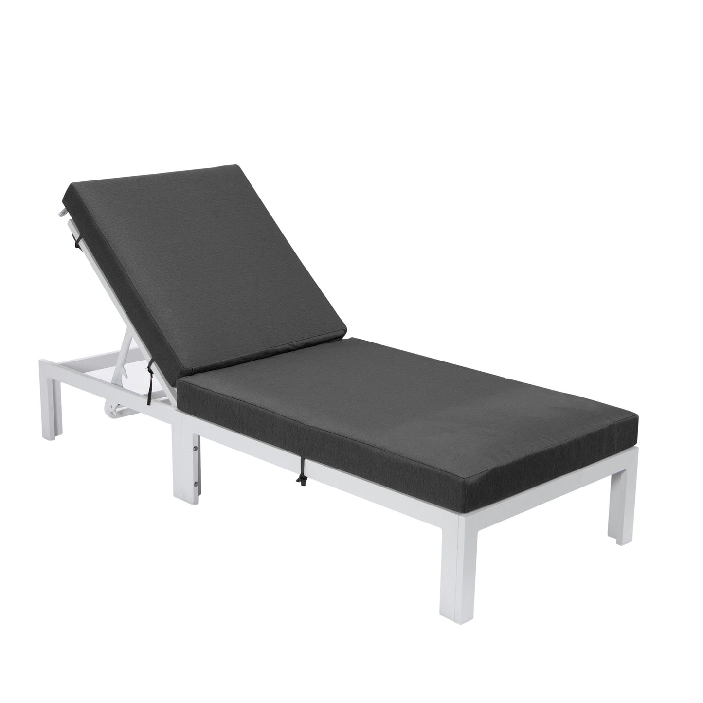 LeisureMod Chelsea Outdoor White Chaise Lounge Chair With Cushions - Black