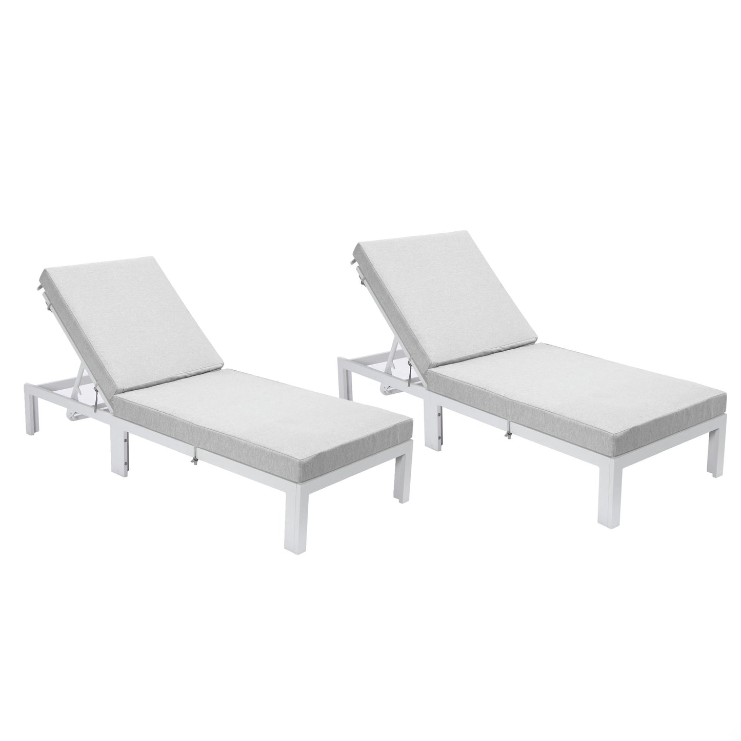 LeisureMod Chelsea Outdoor White Lounge Chair With Cushions Set of 2 - Grey