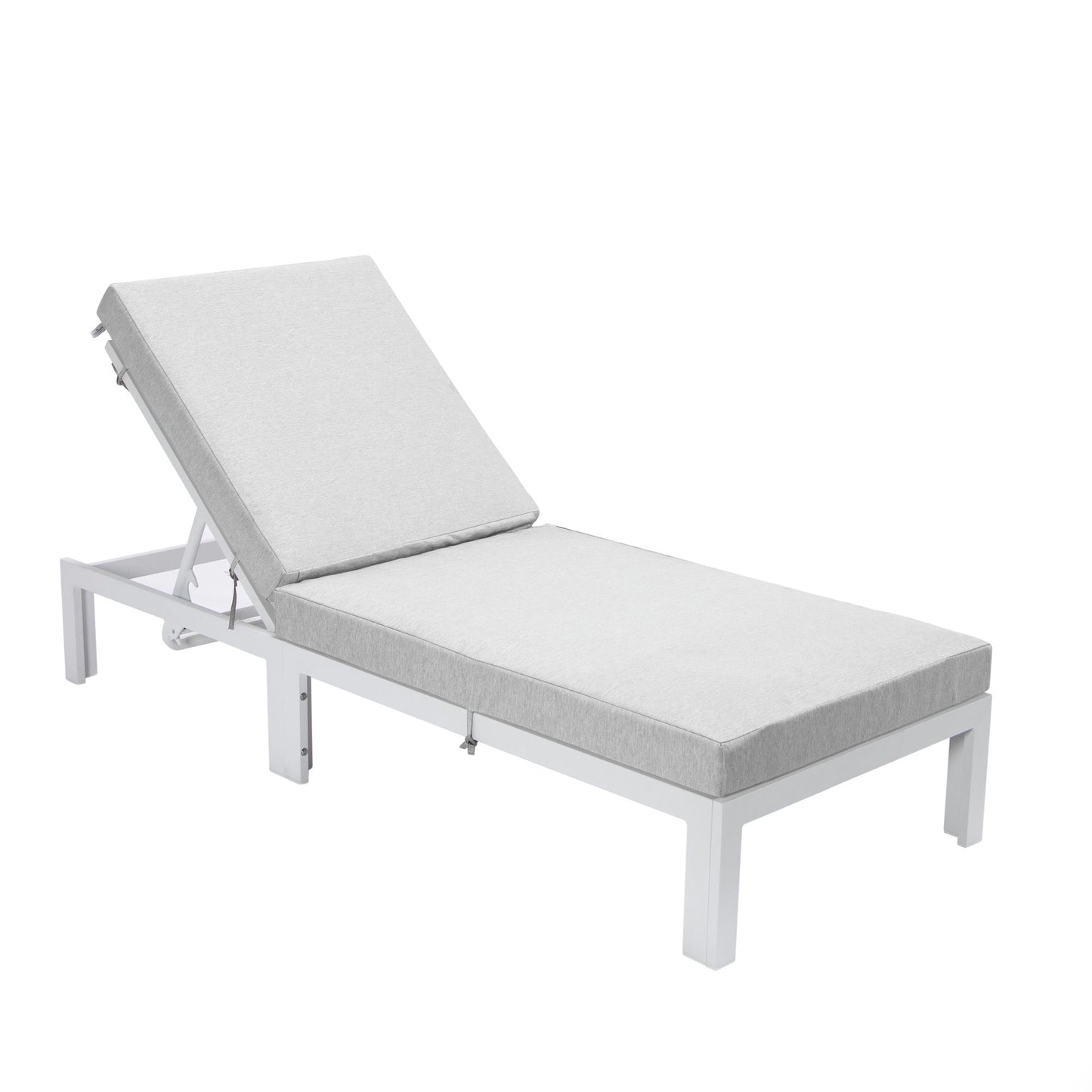 LeisureMod Chelsea Outdoor White Chaise Lounge Chair With Cushions - Grey
