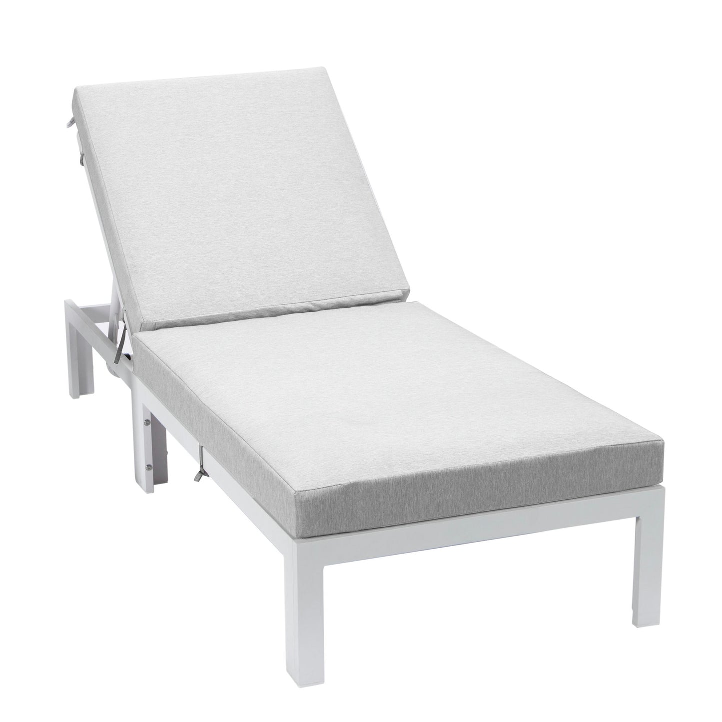 LeisureMod Chelsea Outdoor White Chaise Lounge Chair With Cushions - Grey