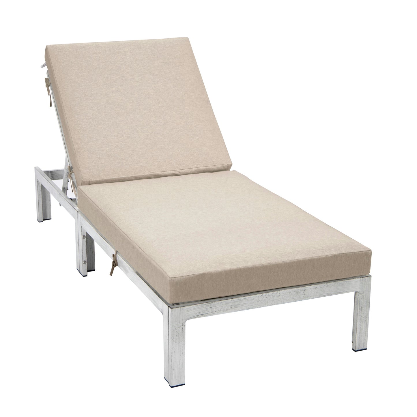 LeisureMod Chelsea Outdoor Grey Chaise Lounge Chair With Cushions- Beige