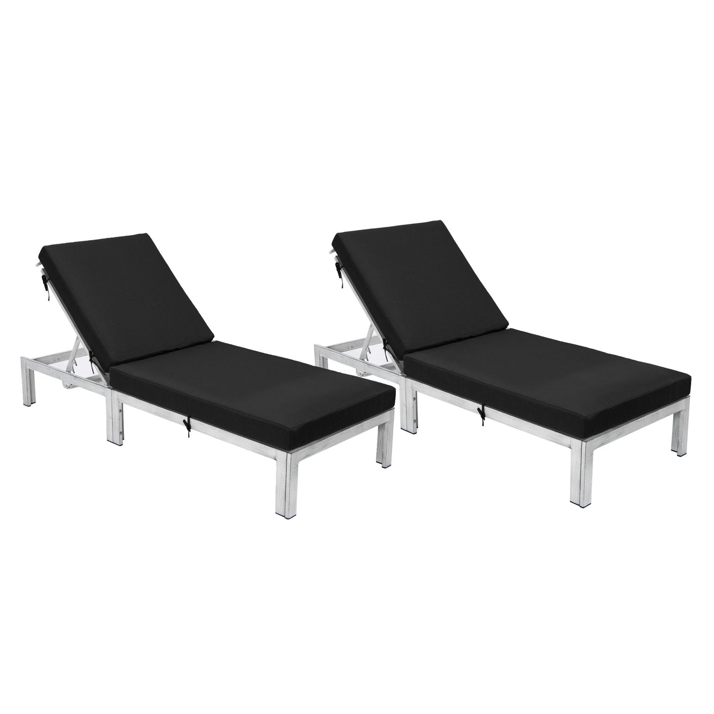 LeisureMod Chelsea Outdoor Grey Lounge Chair With Cushions Set of 2 - Black