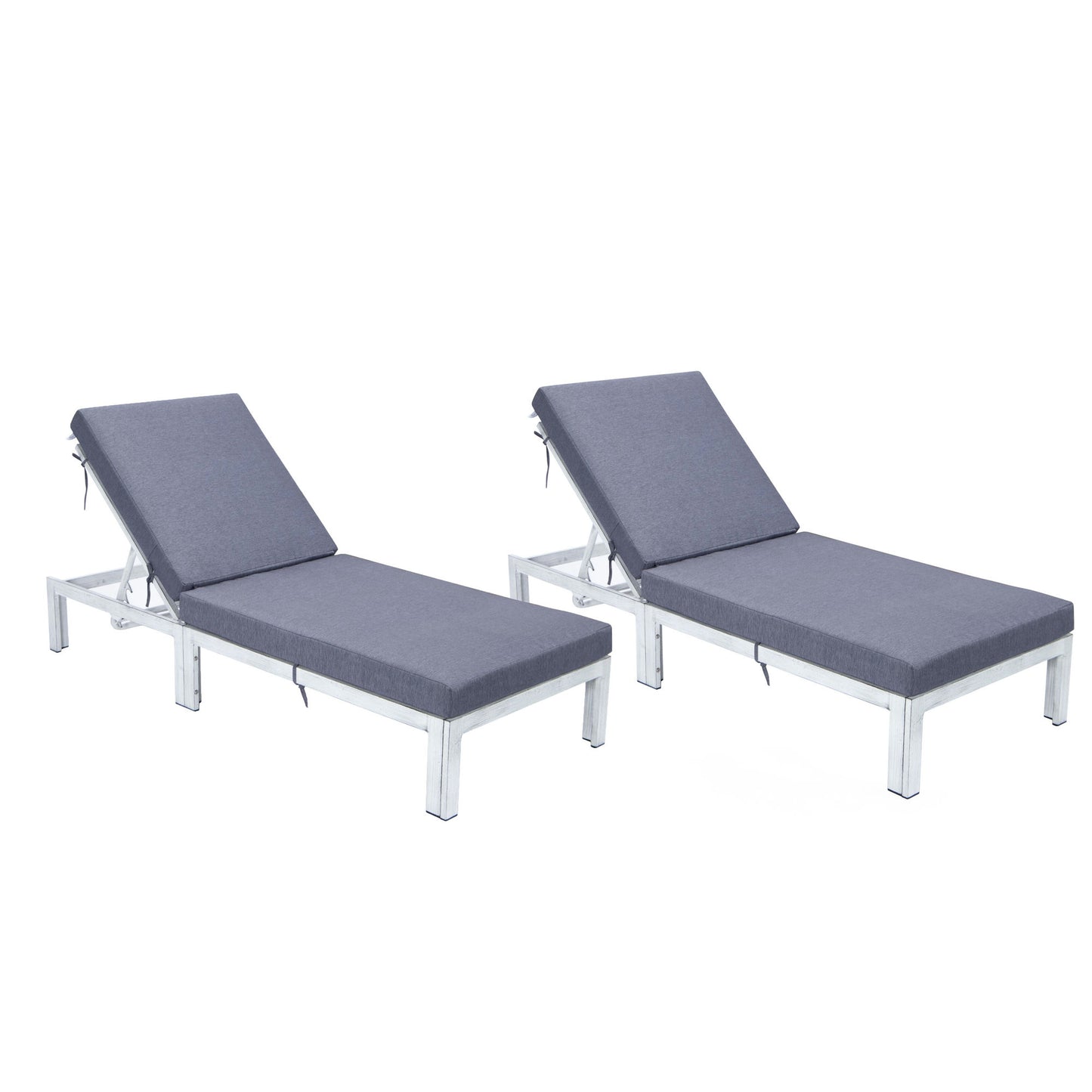 LeisureMod Chelsea Outdoor Grey Lounge Chair With Cushions Set of 2 - Blue