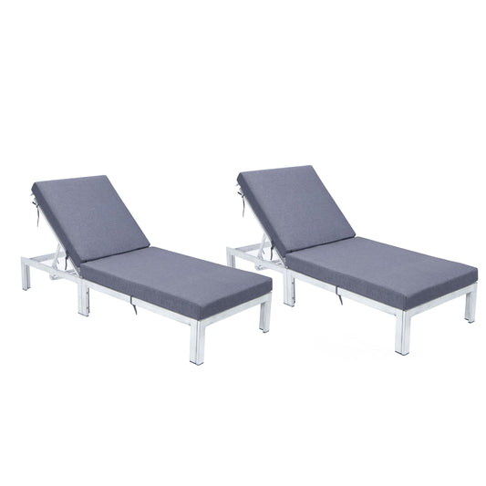 LeisureMod Chelsea Outdoor Grey Chaise Lounge Chair w/Cushions Set of 2, Blue