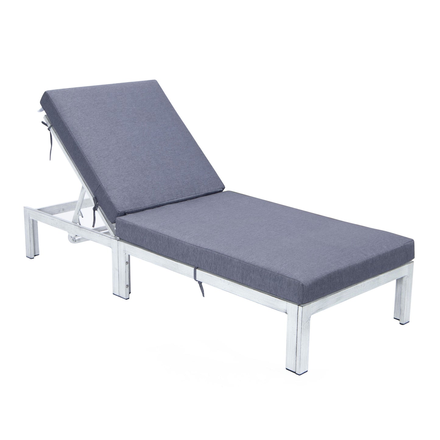 LeisureMod Chelsea Outdoor Grey Chaise Lounge Chair With Cushions- Blue