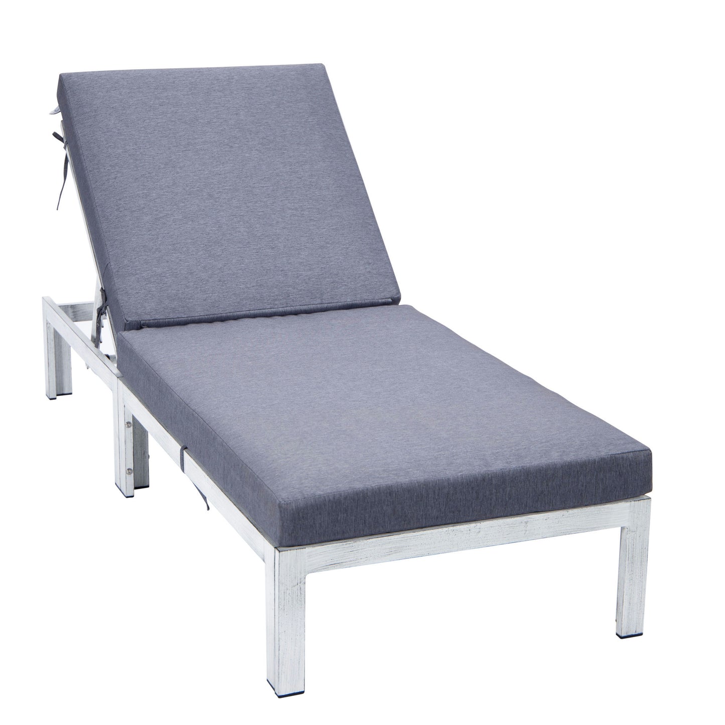 LeisureMod Chelsea Outdoor Grey Chaise Lounge Chair With Cushions- Blue