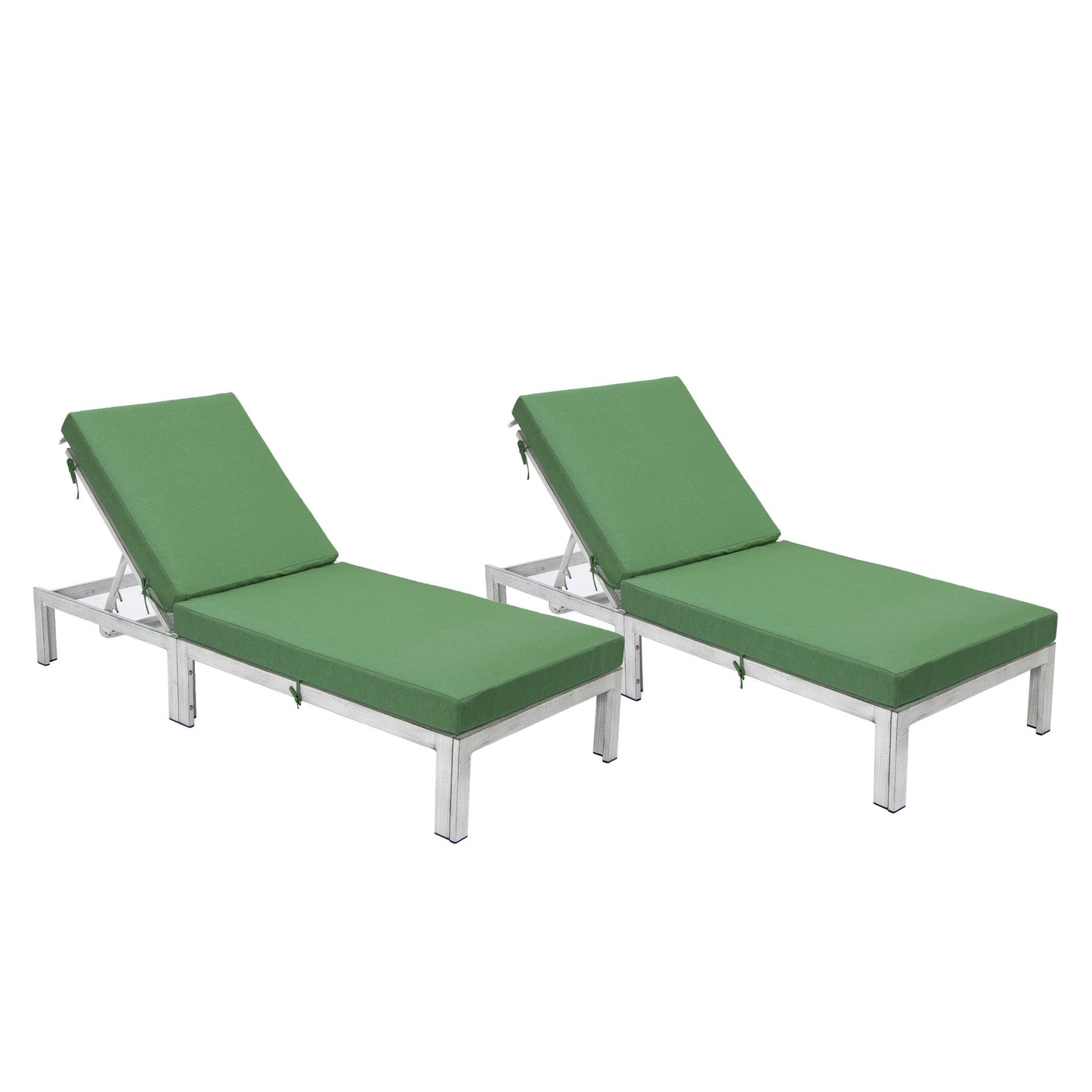 LeisureMod Chelsea Outdoor Grey Lounge Chair With Cushions Set of 2 - Green