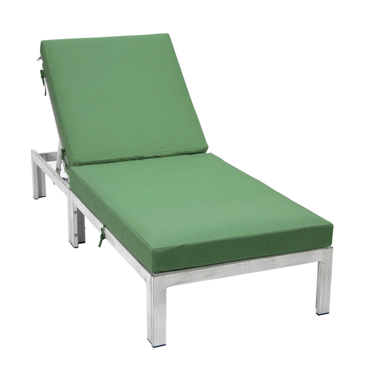 LeisureMod Chelsea Outdoor Grey Chaise Lounge Chair With Cushions- Green