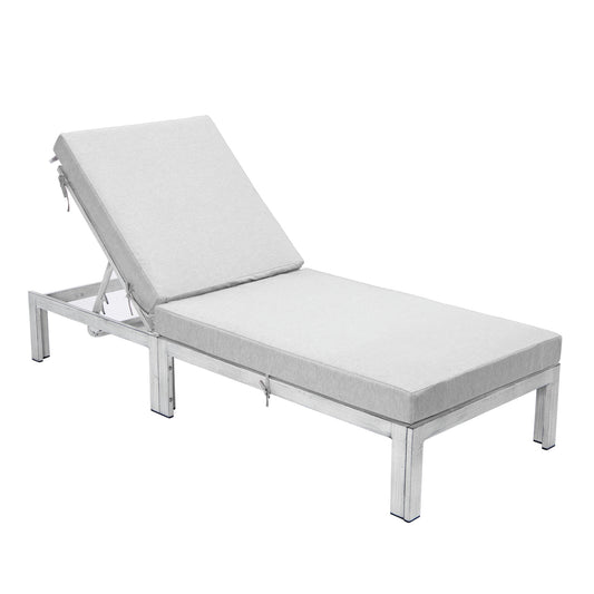 LeisureMod Chelsea Outdoor Grey Chaise Lounge Chair With Cushions- Light Grey