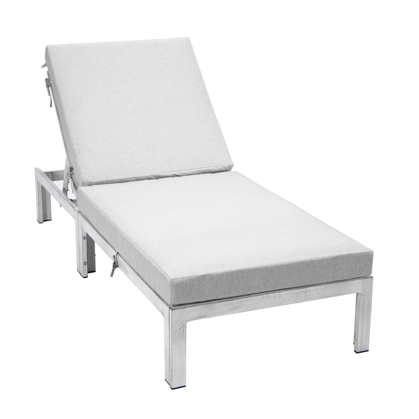 LeisureMod Chelsea Outdoor Grey Chaise Lounge Chair With Cushions- Light Grey