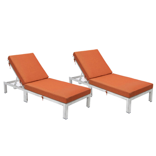 LeisureMod Chelsea Outdoor Grey Lounge Chair With Cushions Set of 2 - Orange