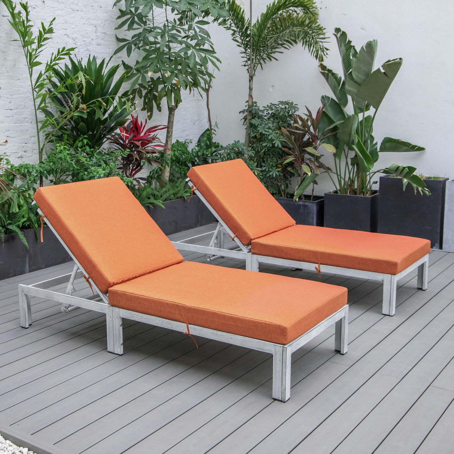 LeisureMod Chelsea Outdoor Grey Lounge Chair With Cushions Set of 2 - Orange