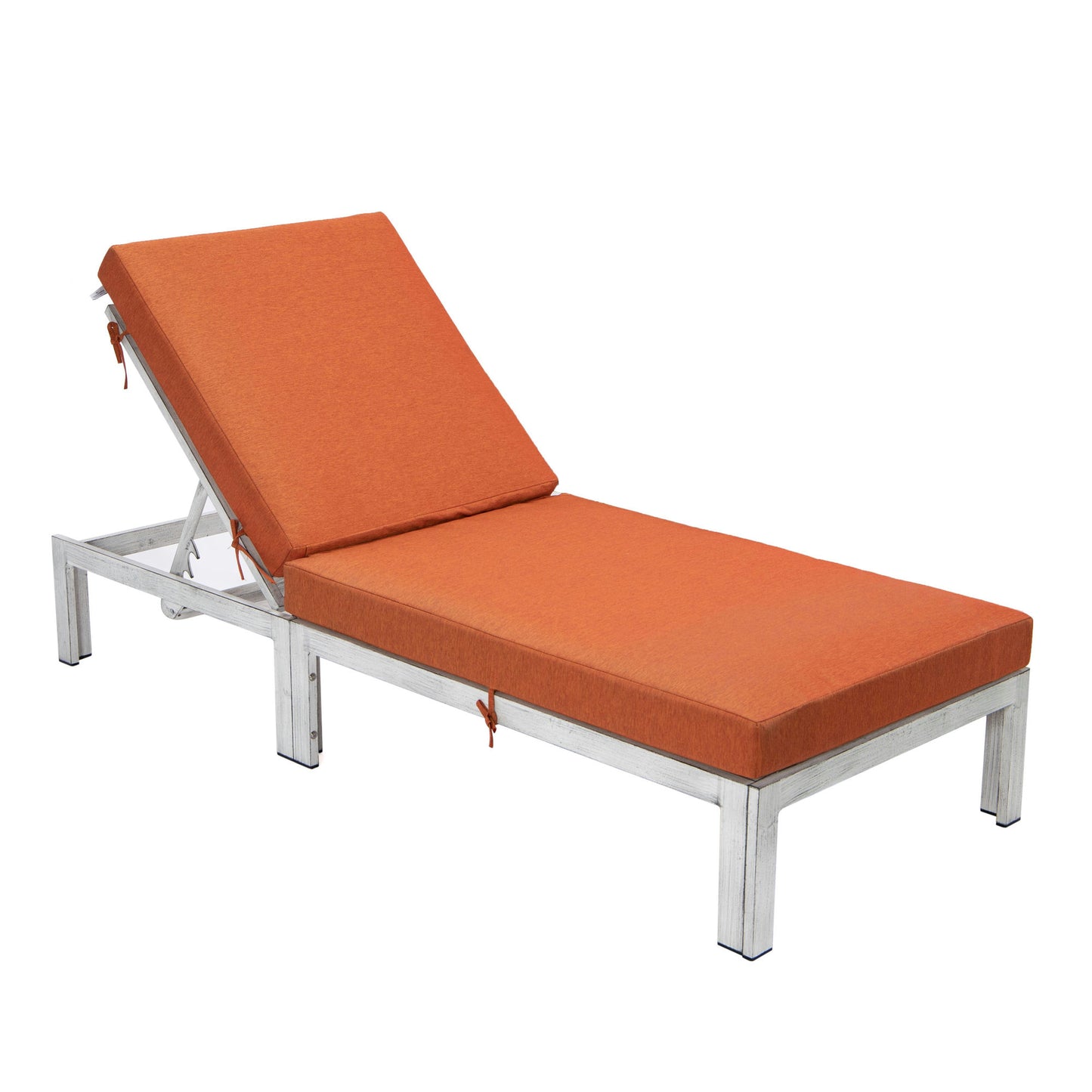 LeisureMod Chelsea Outdoor Grey Chaise Lounge Chair With Cushions- Orange