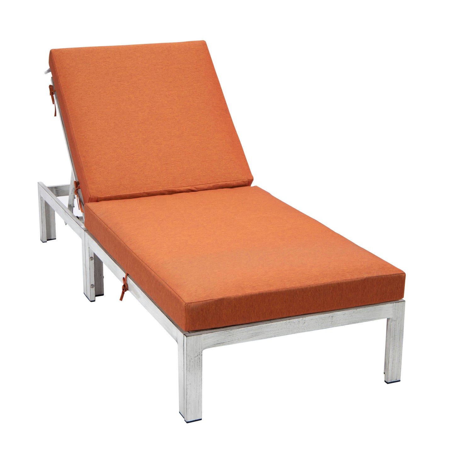 LeisureMod Chelsea Outdoor Grey Chaise Lounge Chair With Cushions- Orange