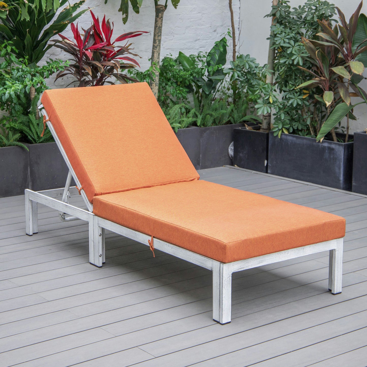 LeisureMod Chelsea Outdoor Grey Chaise Lounge Chair With Cushions- Orange