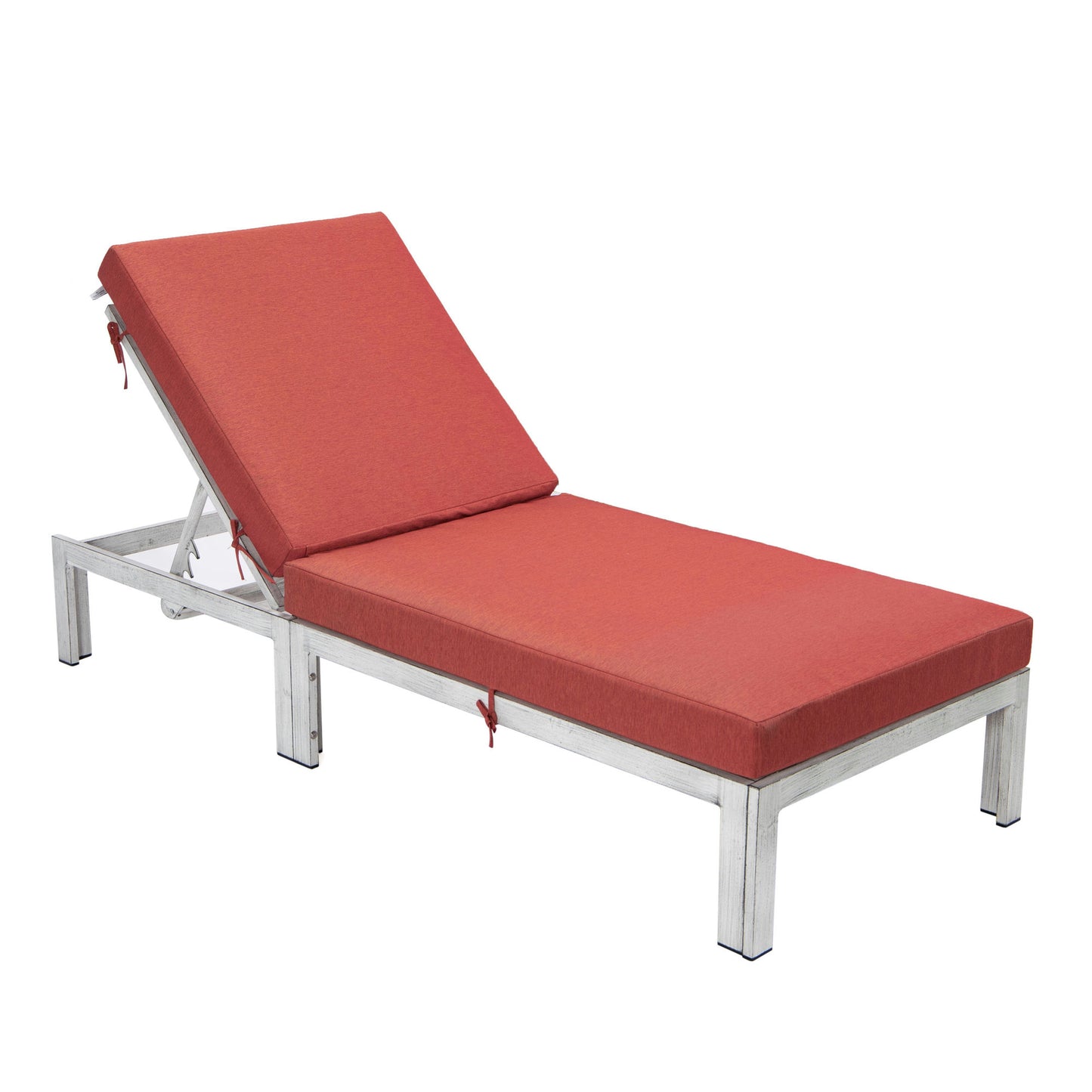 LeisureMod Chelsea Outdoor Grey Chaise Lounge Chair With Cushions- Red