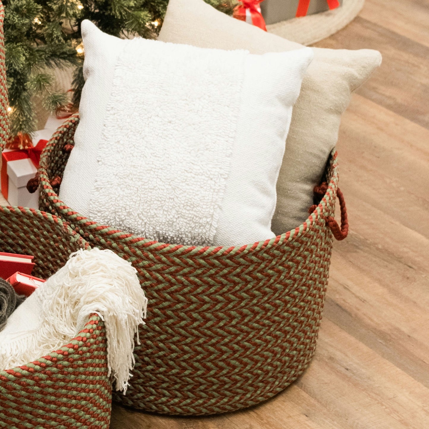 Holiday Chevron Jumbo Basket - Red/Green 20"x20"x15"